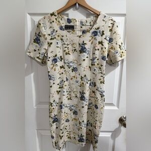 My Michelle Blue and Green Floral Linen Blend Y2K 90s 80s Dress Zip up back